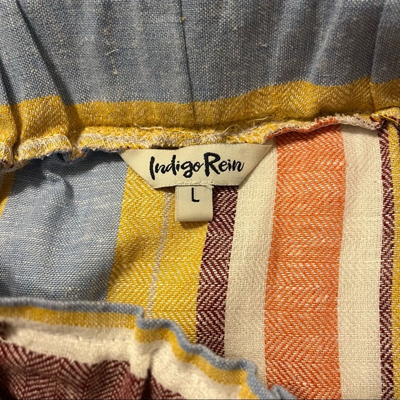 Indigo Rein women’s linen blend stripe mini skirt with pockets, L, multi colored - Picture 3 of 7